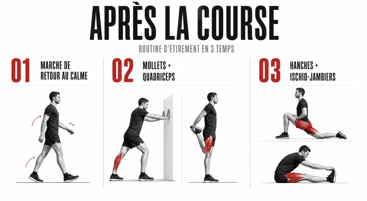 Étirement après course à pied : routine post-run en trois étapes pour relâcher les jambes