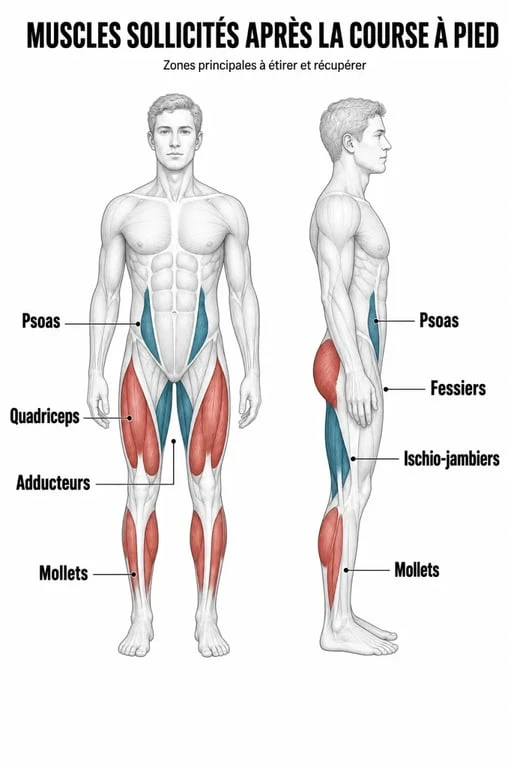 Étirement après course à pied : muscles ciblés après une sortie de running