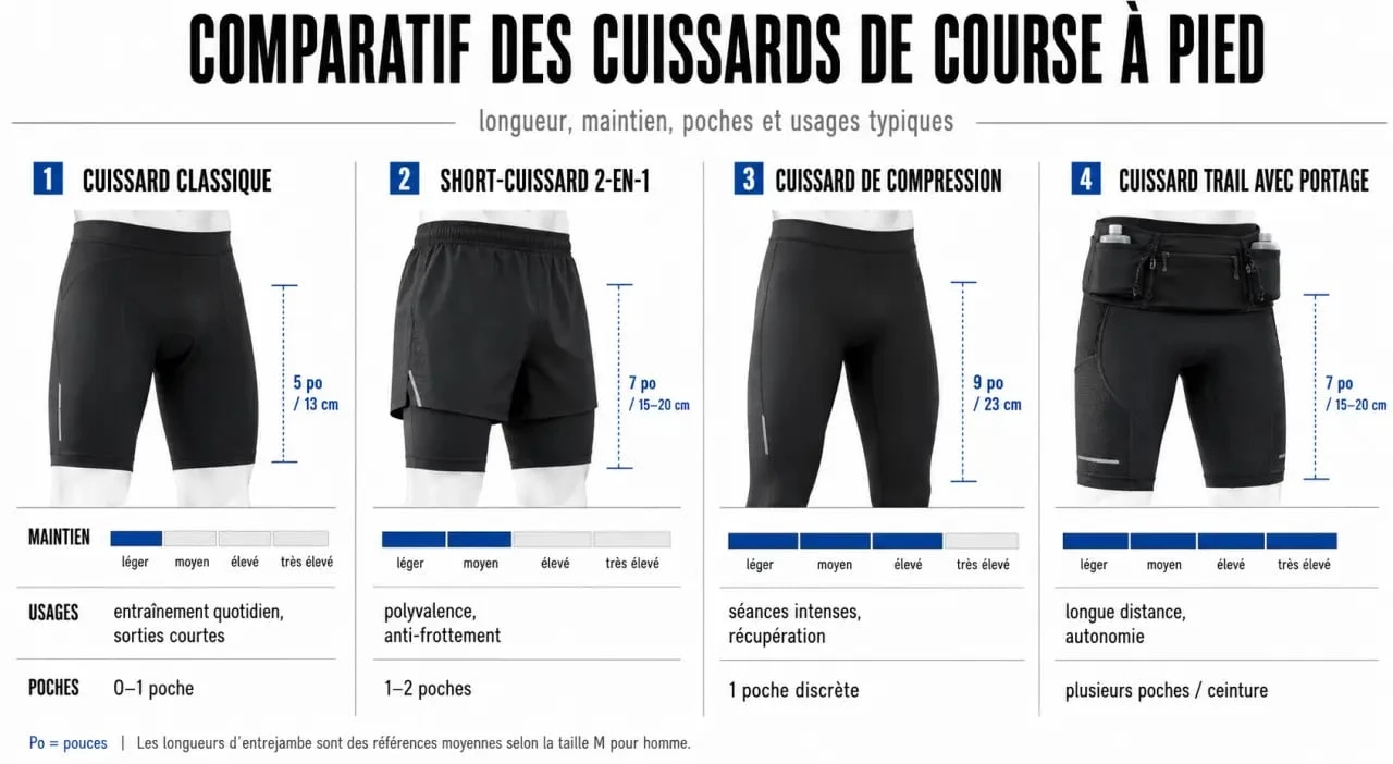 Comparatif cuissard course à pied des types, longueurs et usages