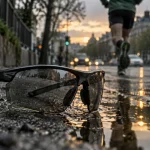 Lunettes course à pied sur trottoir humide, vision claire