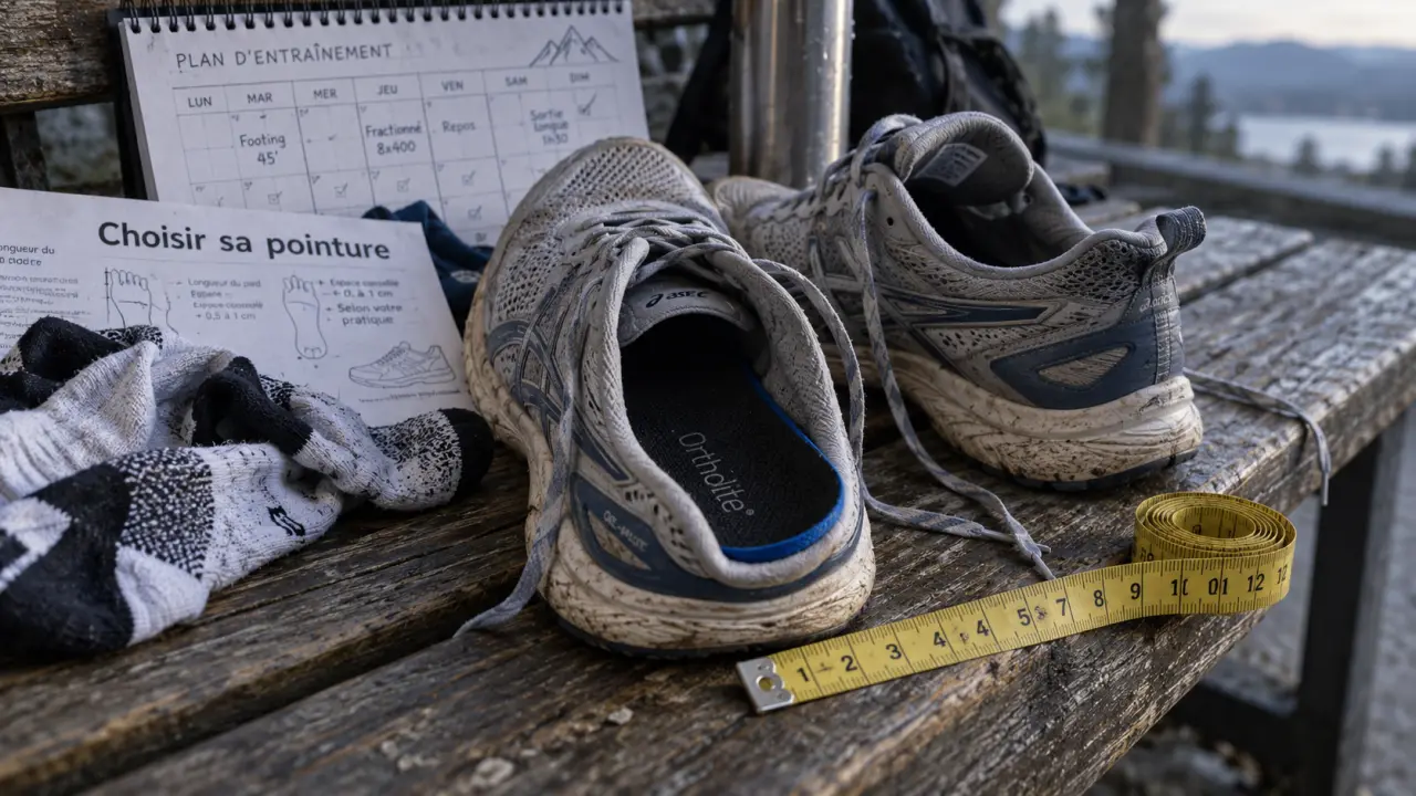 Chaussure course a pied ouverte, semelle intérieure et ruban pour mesurer la pointure
