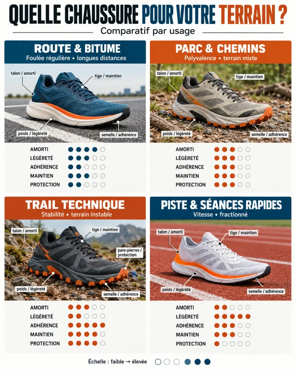 Infographie pour choisir une chaussure course a pied selon le terrain et l’usage