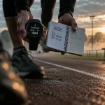 Fractionné course a pied : coureur avec montre GPS “fractionné” et plan 30/30